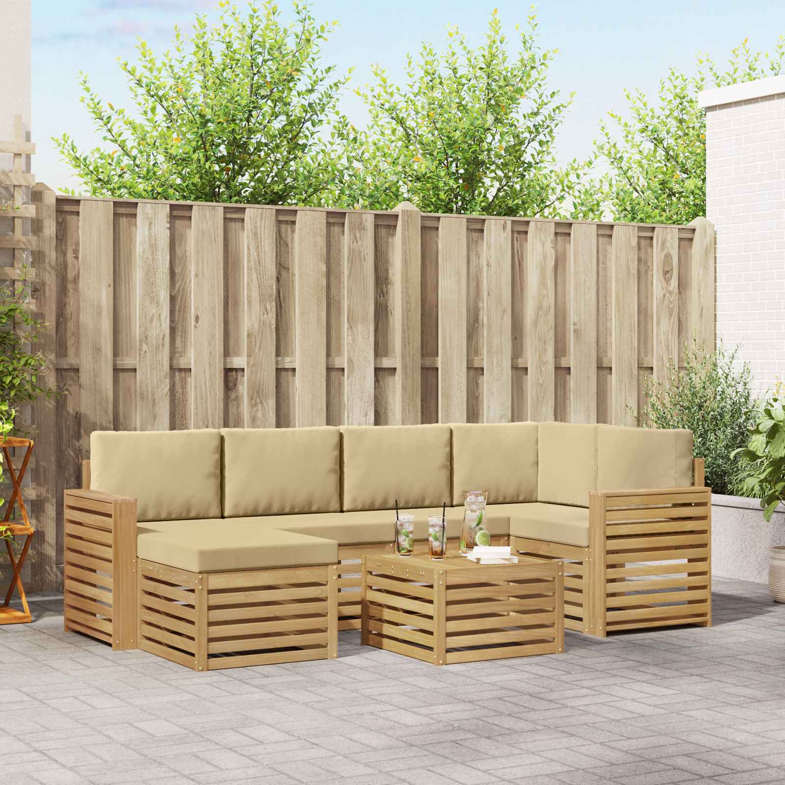 Ensemble de canapés d'extérieur 7 pcs Blanc et Beige Polyester - XIOS