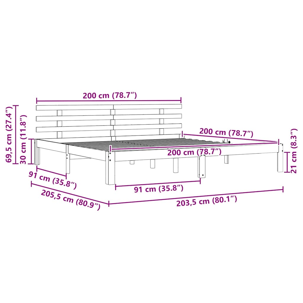 Cadre de lit Marron cire 200 x 200 cm Pin en bois massif - XIOS