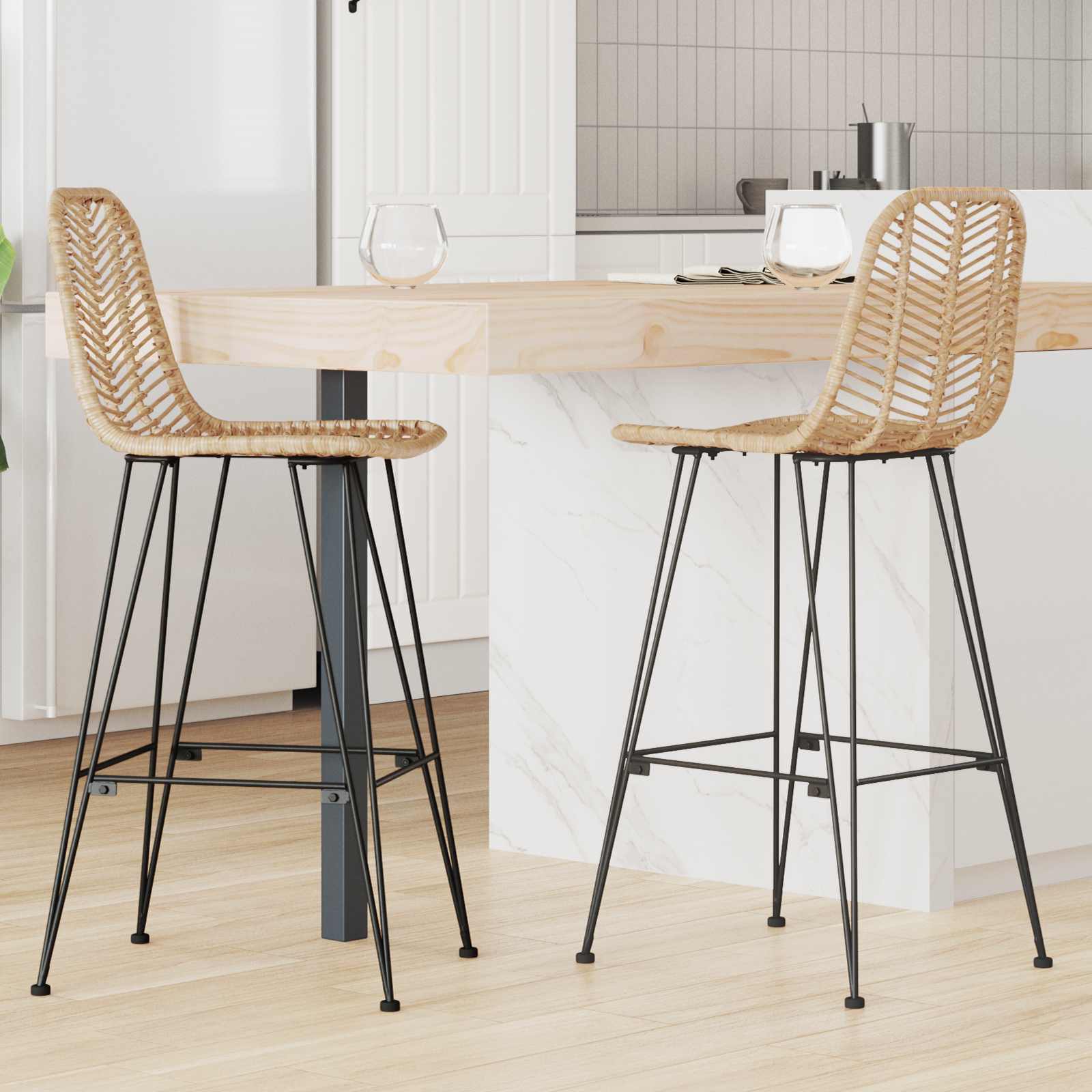 Chaise de bar 2 pc Naturel 44 x 52 x 111 cm Rotin et métal