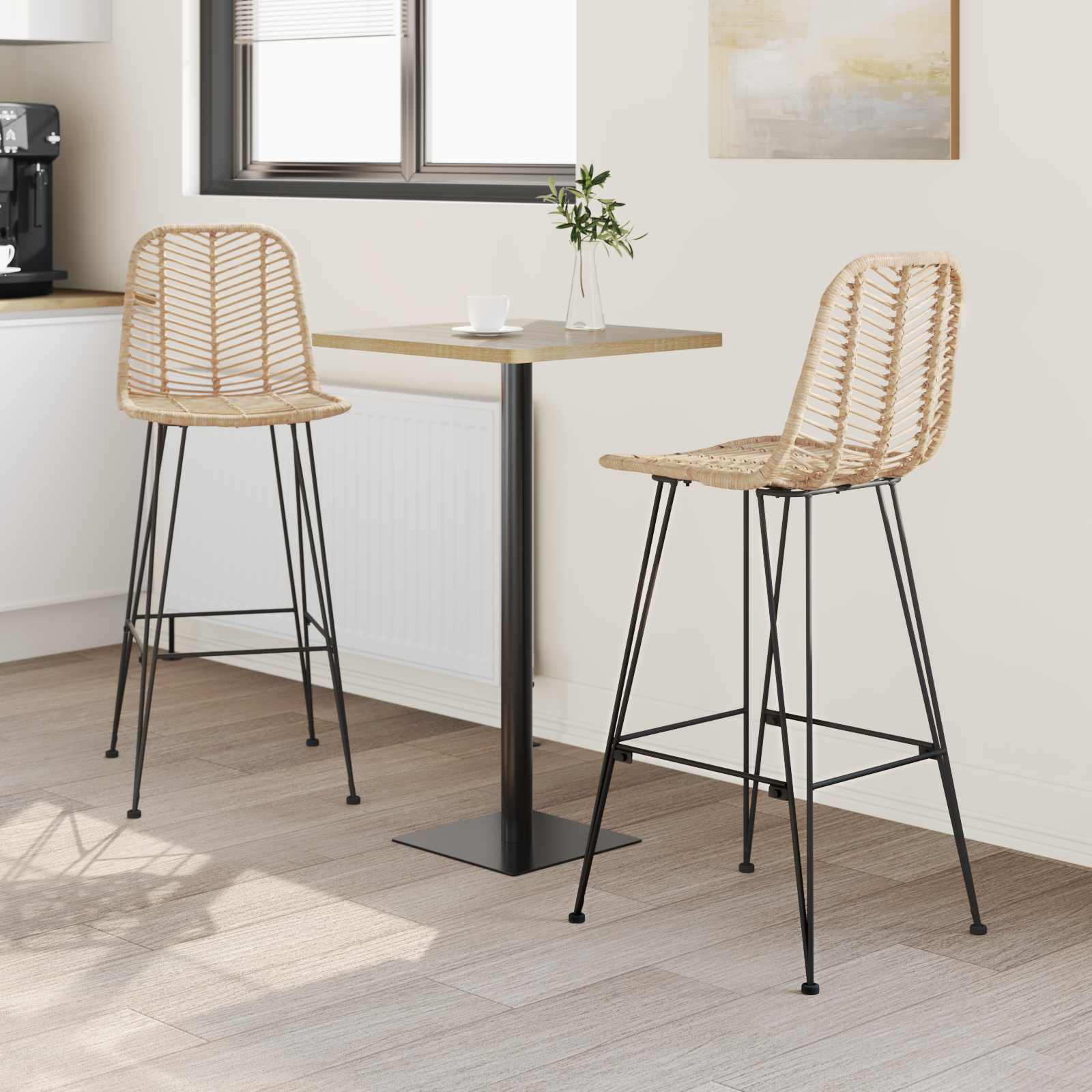 Chaise de bar 2 pc Naturel 44 x 52 x 111 cm Rotin et métal