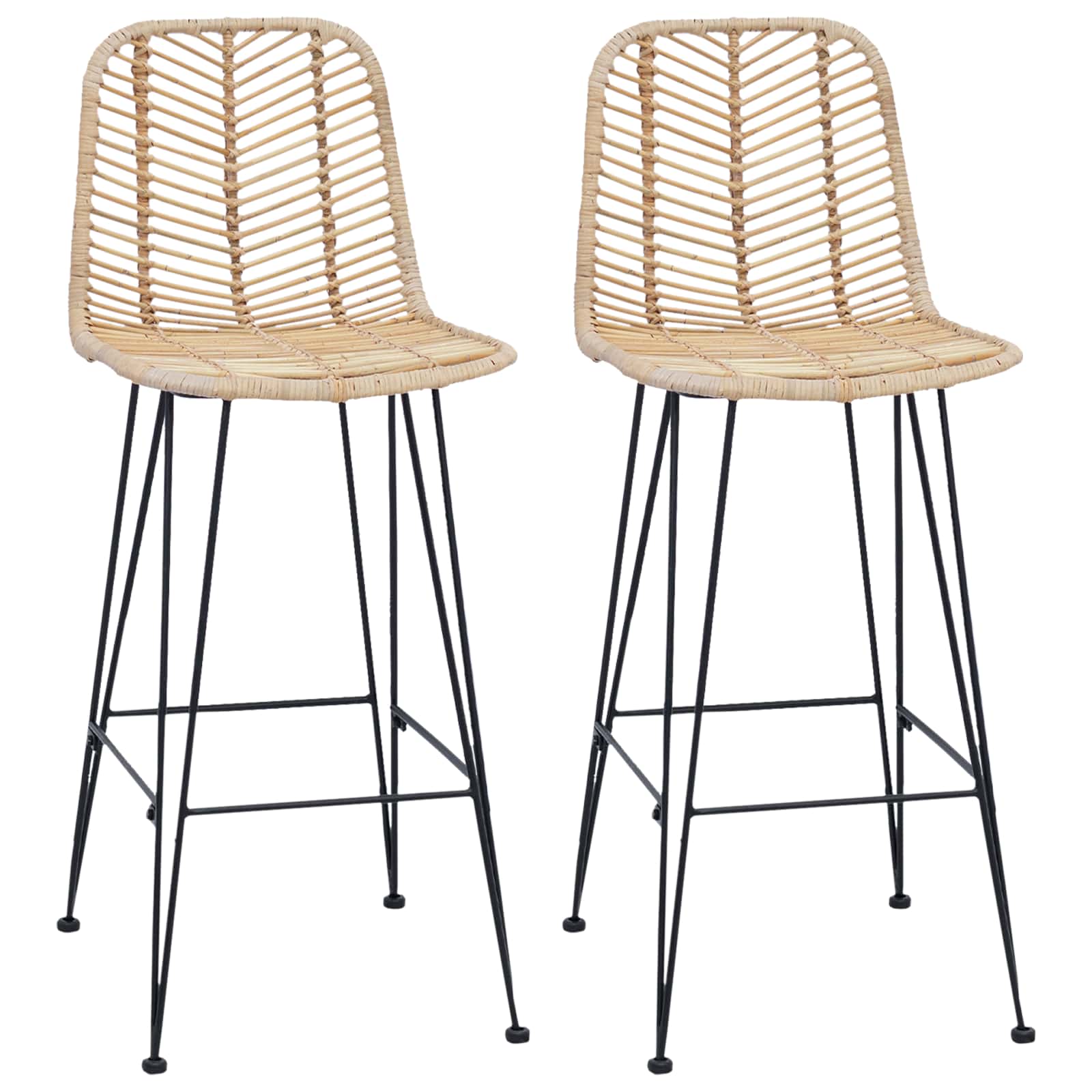 Chaise de bar 2 pc Naturel 44 x 52 x 111 cm Rotin et métal