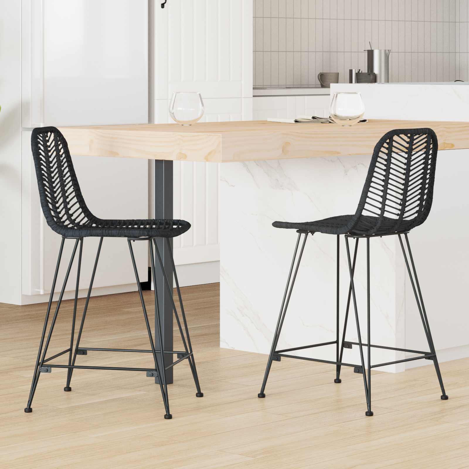 Chaise de bar 2 pc Noir 44,5 x 54,5 x 97,5 cm Rotin et métal
