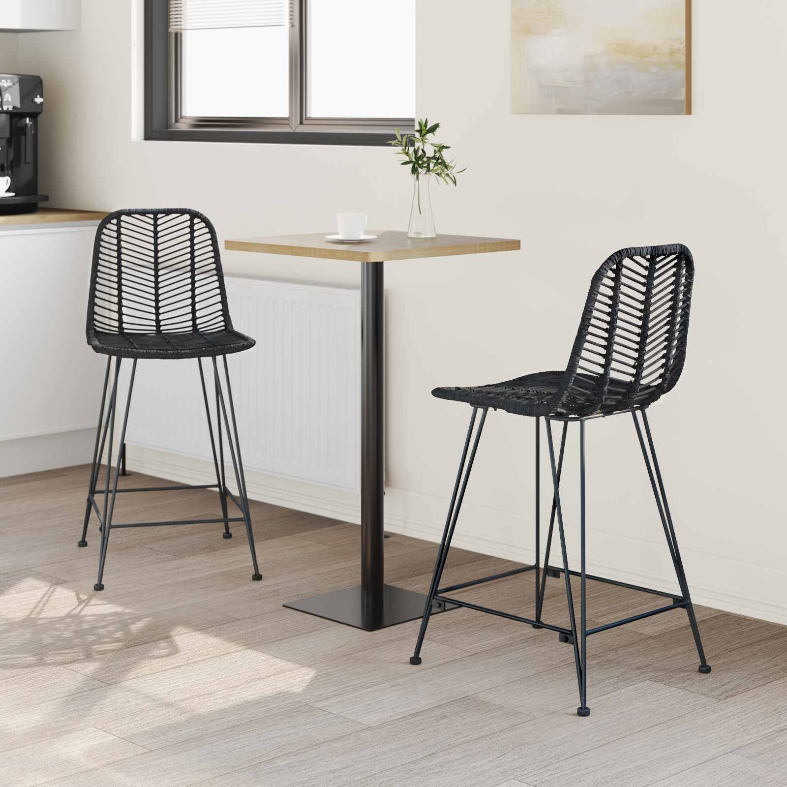 Chaise de bar 2 pc Noir 44,5 x 54,5 x 97,5 cm Rotin et métal