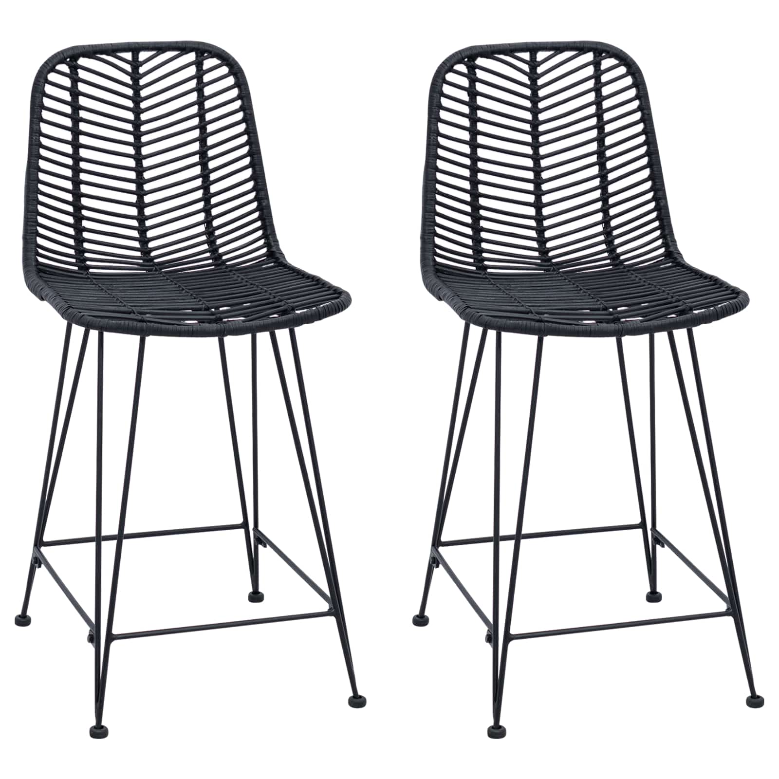 Chaise de bar 2 pc Noir 44,5 x 54,5 x 97,5 cm Rotin et métal