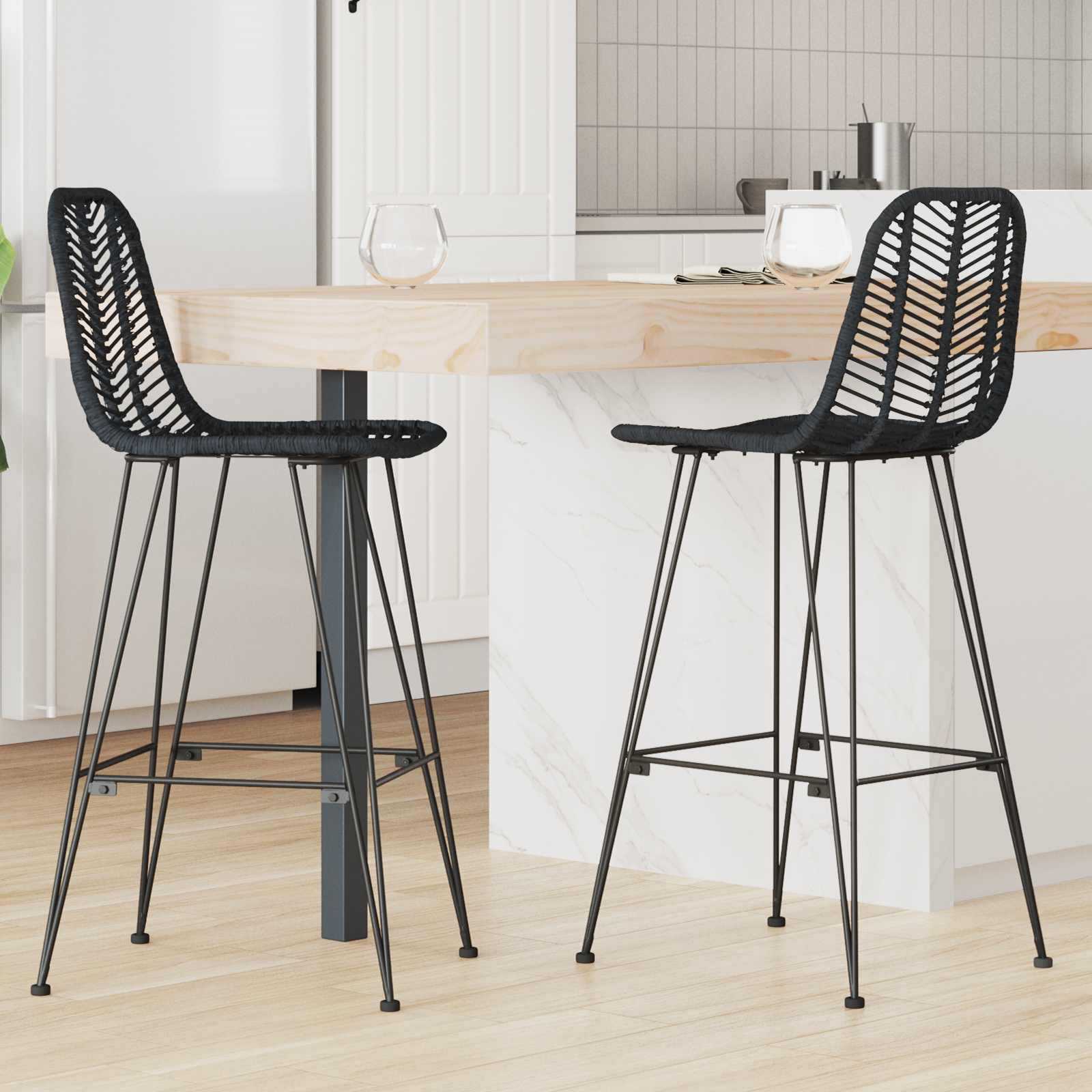 Chaise de bar 2 pc Noir 44 x 52 x 111 cm Rotin et métal