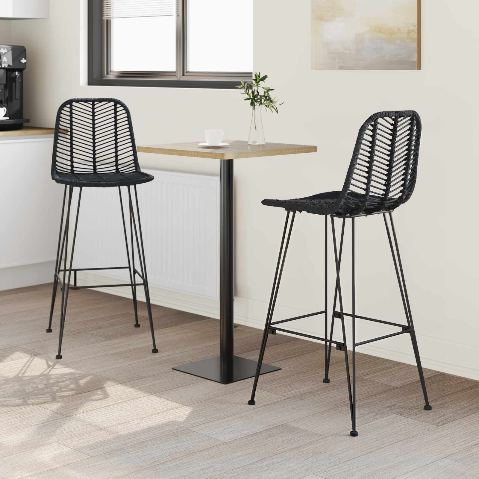 Chaise de bar 2 pc Noir 44 x 52 x 111 cm Rotin et métal