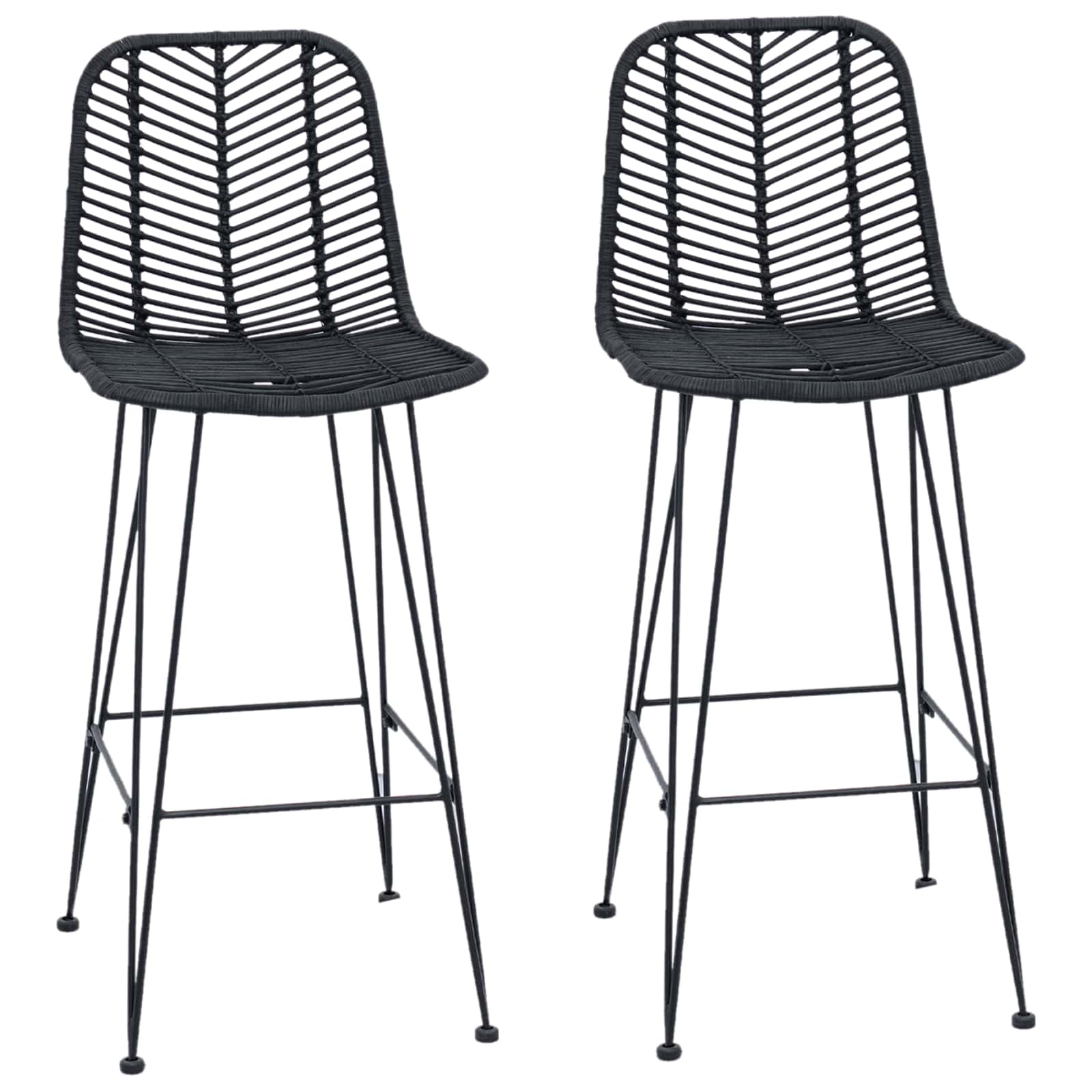 Chaise de bar 2 pc Noir 44 x 52 x 111 cm Rotin et métal