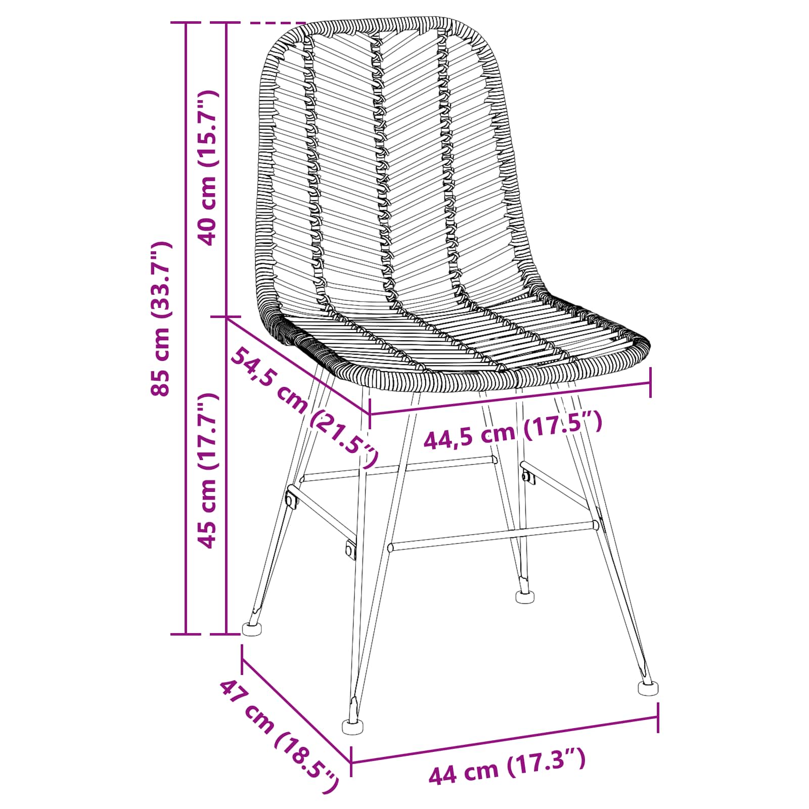 Chaise de salle à manger 2 pc Rotin et métal Naturel