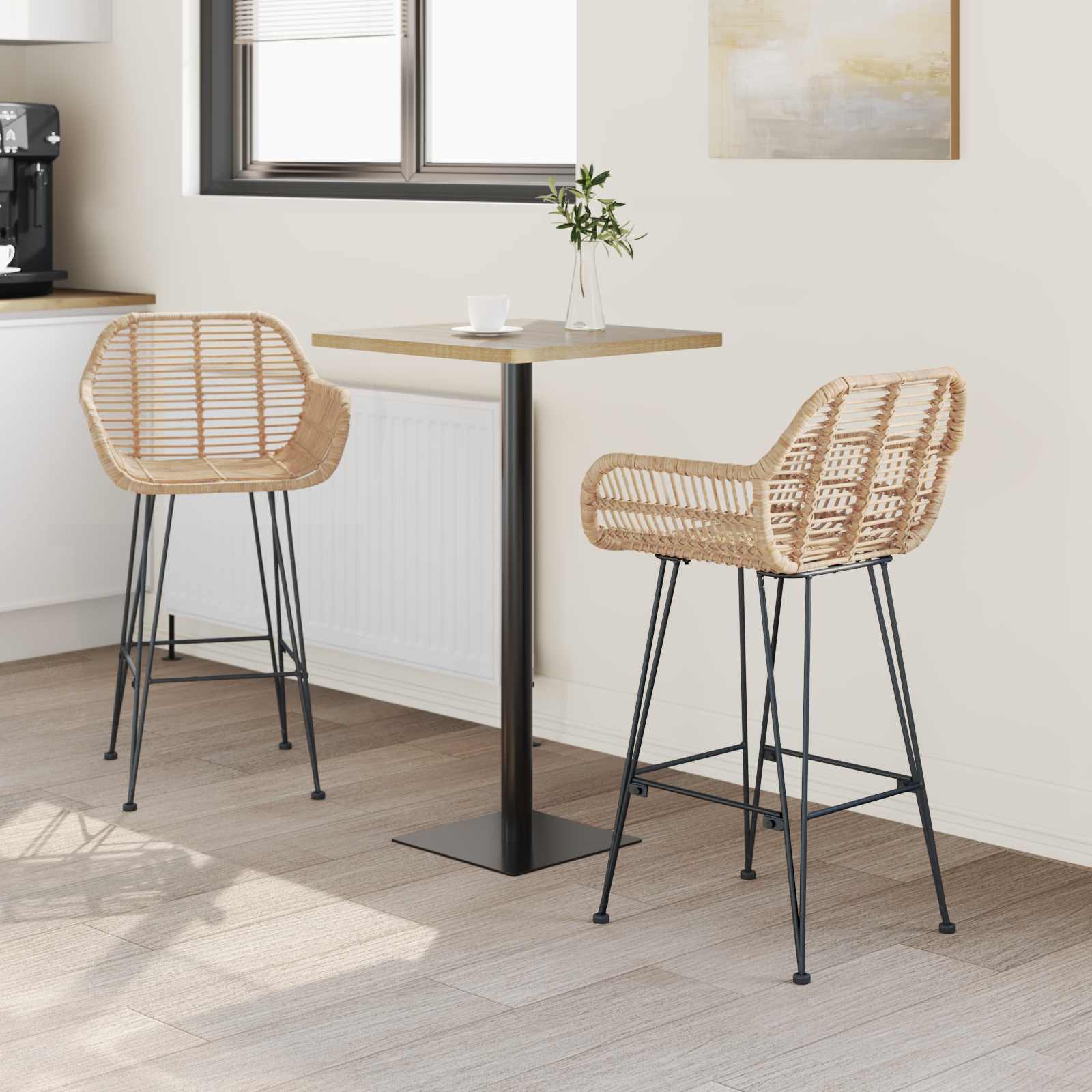 Chaise de bar 2 pc Naturel 55 x 52 x 92 cm Rotin et métal