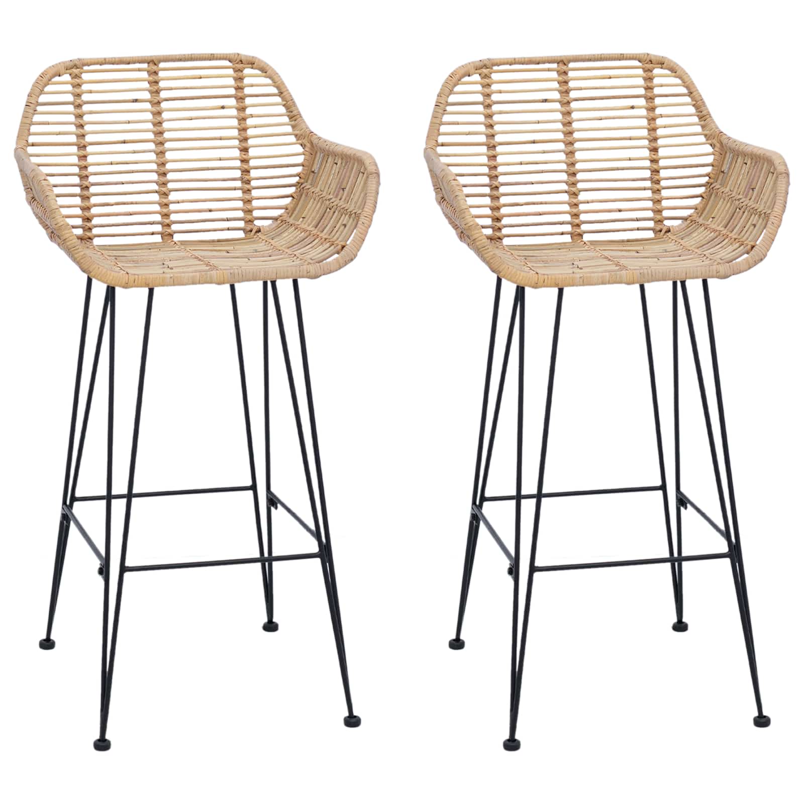 Chaise de bar 2 pc Naturel 55 x 52 x 92 cm Rotin et métal