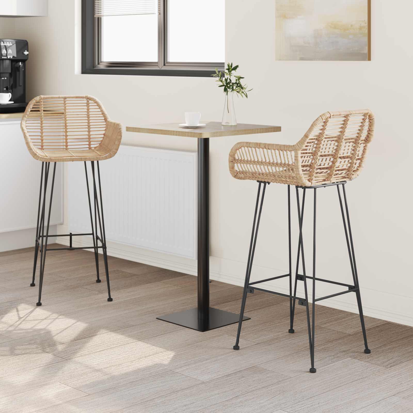 Chaise de bar 2 pc Naturel 55 x 52 x 105 cm Rotin et métal