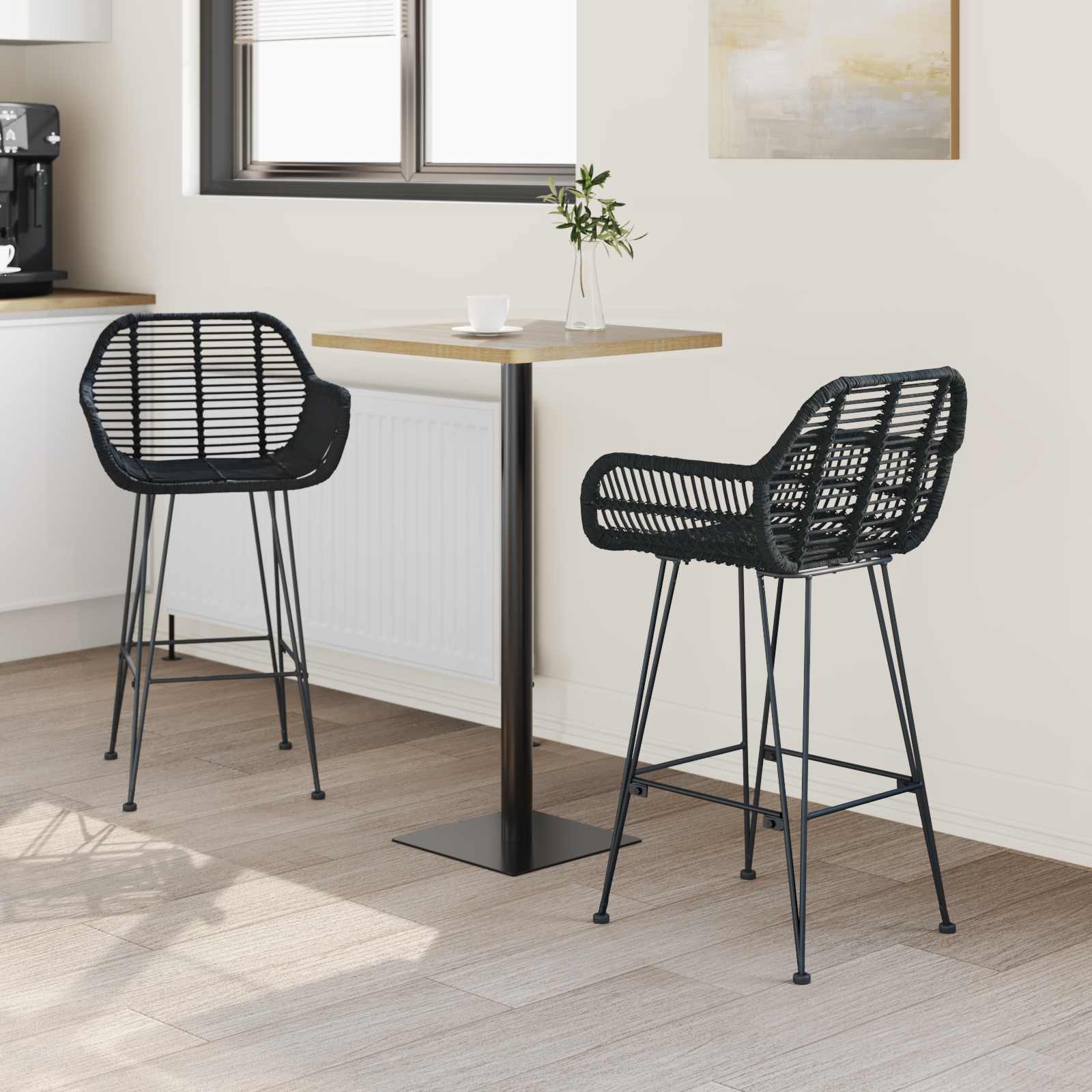 Chaise de bar 2 pcs Noir 55 x 52 x 92 cm Rotin et métal - XIOS
