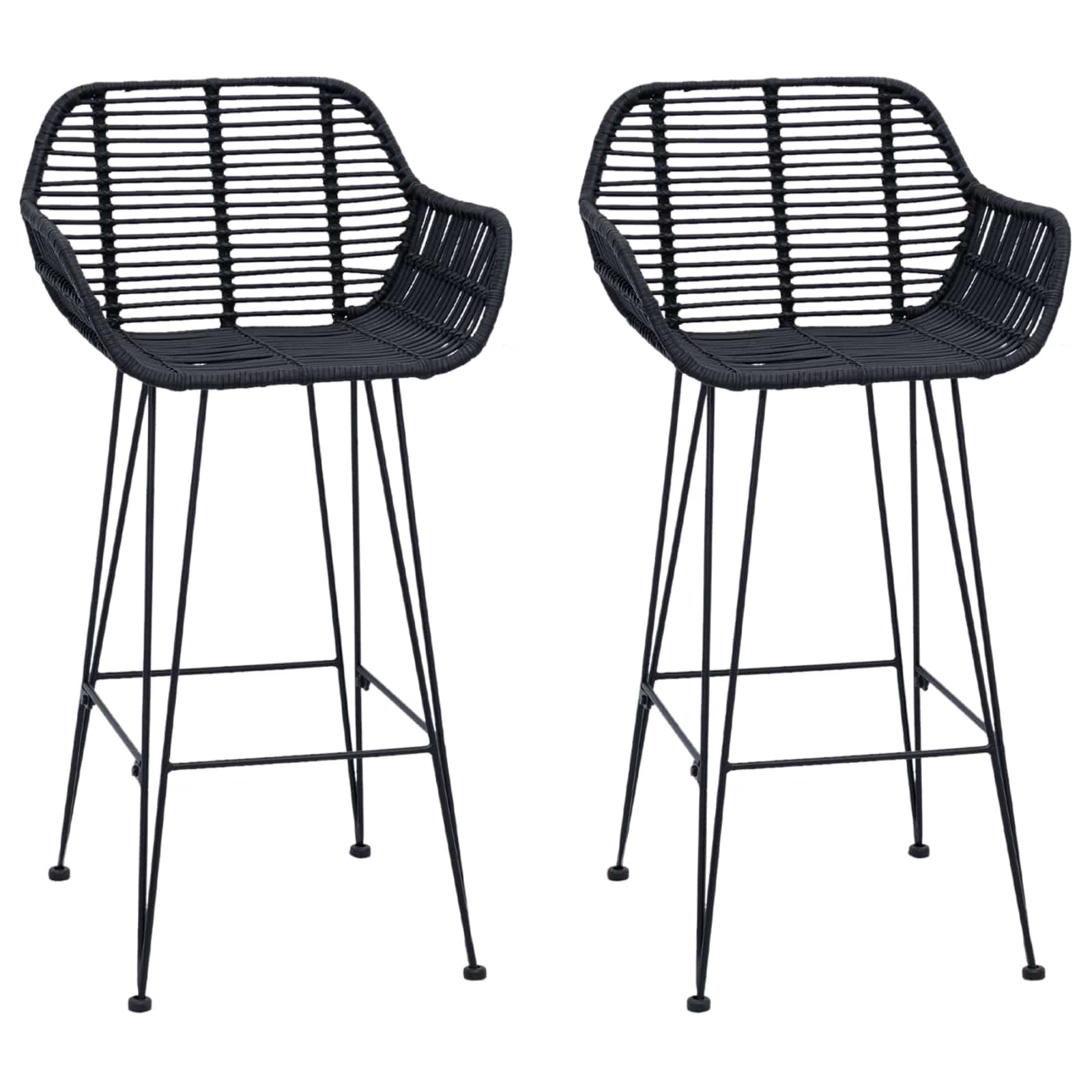 Chaise de bar 2 pc Noir 55 x 52 x 92 cm Rotin et métal