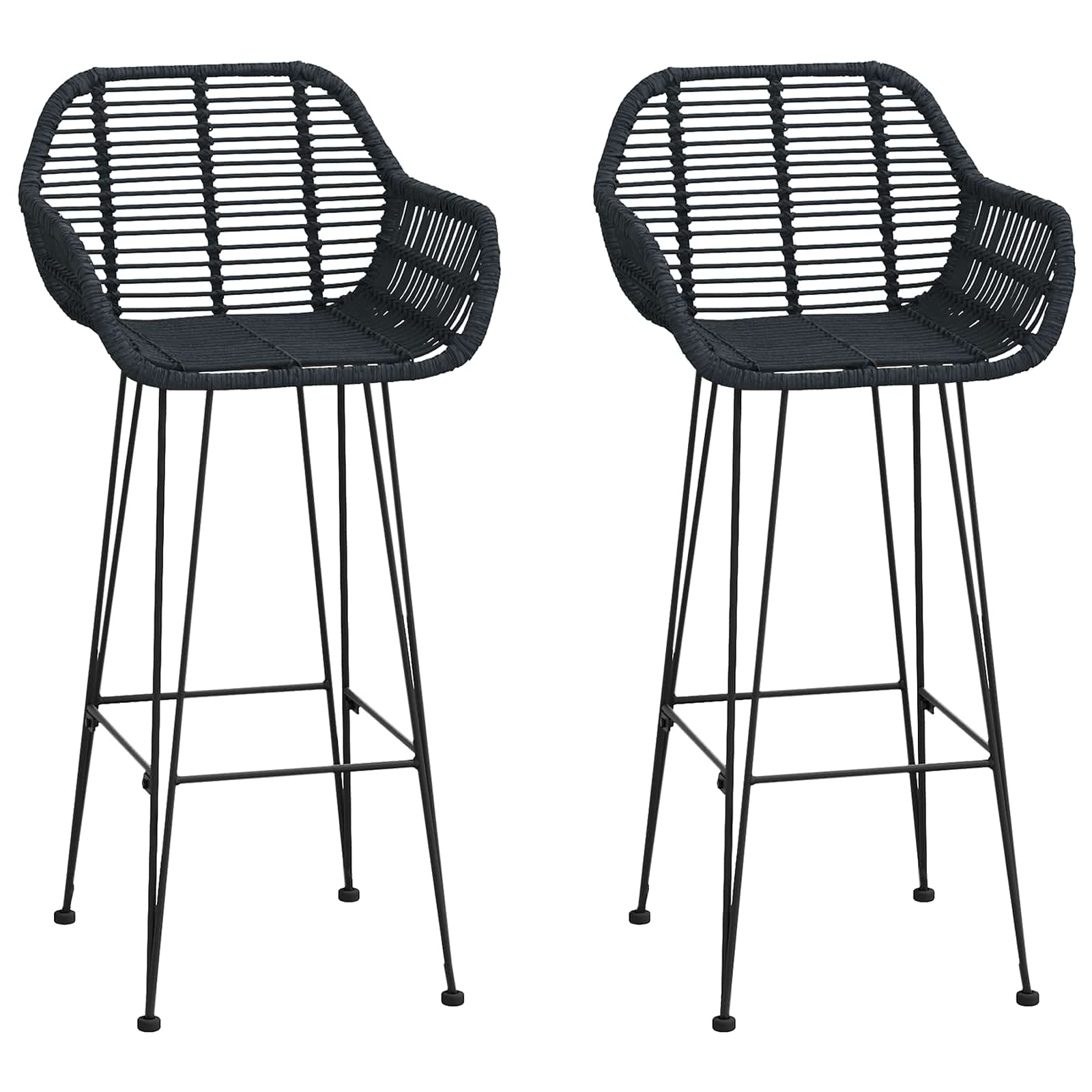 Chaise de bar 2 pc Noir 55 x 52 x 105 cm Rotin et métal