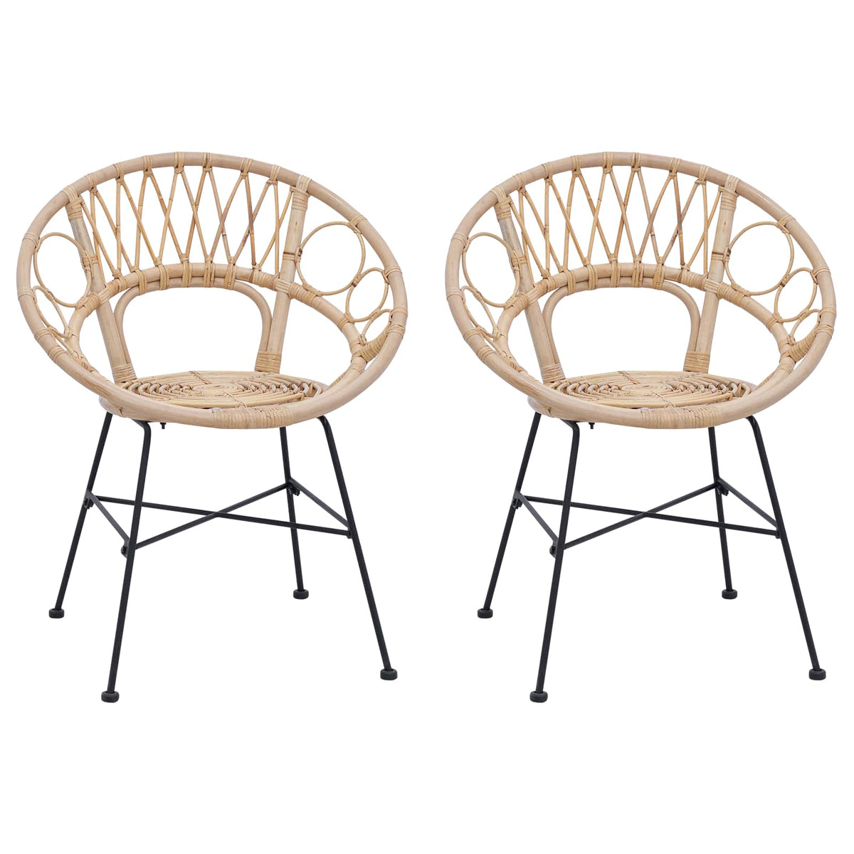 Chaise de salle à manger 2 pc Rotin et métal Naturel