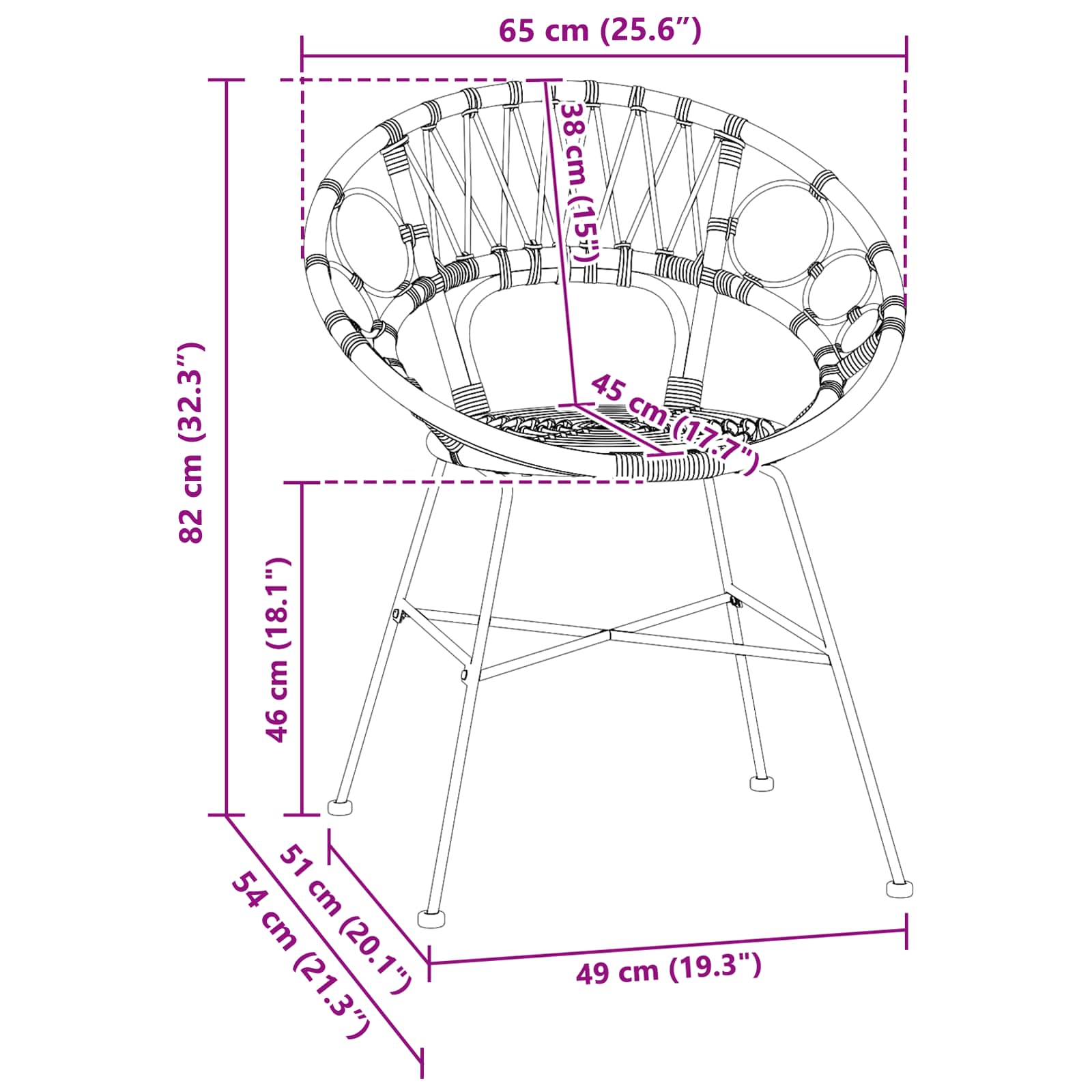 Chaise de salle à manger 2 pc Rotin et métal Naturel