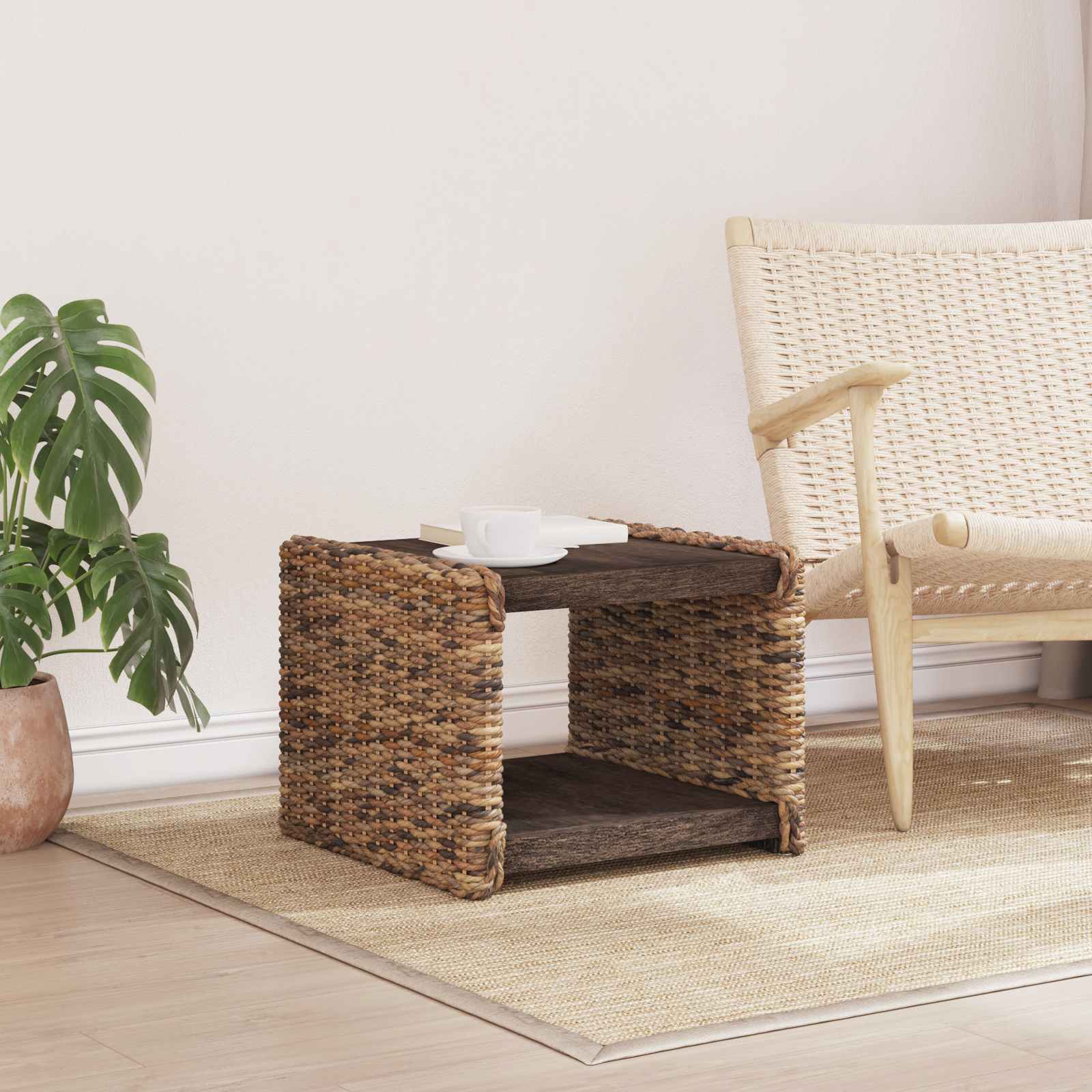 Table d'appoint Naturel 45 x 45 x 45 cm Bois de Mahogany Massif - XIOS