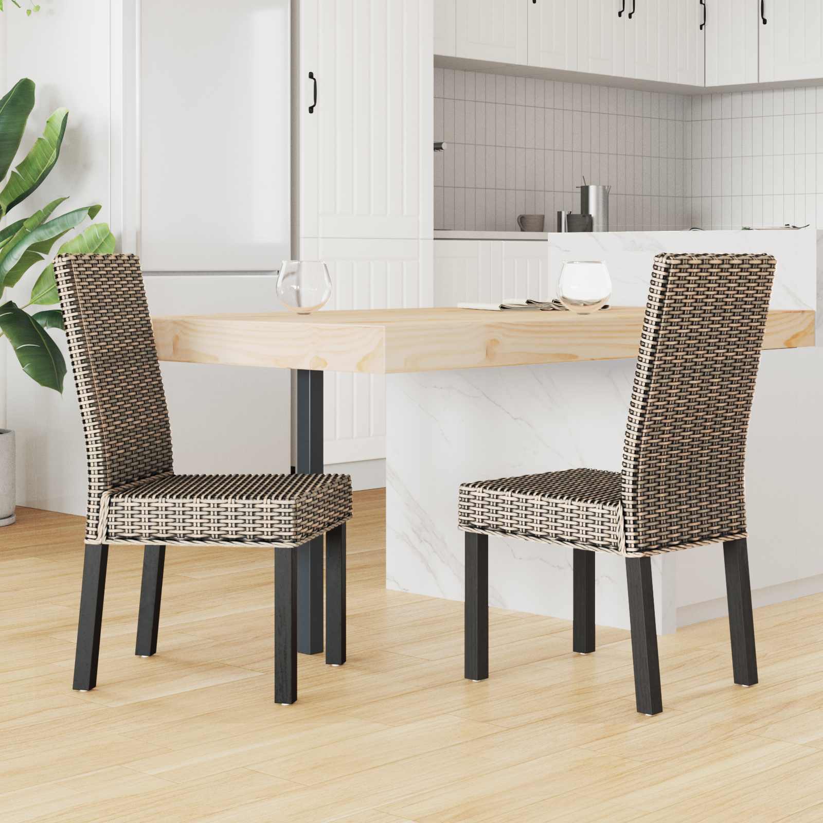 Chaise de salle à manger 2 pc Noir Blanchi 45 x 54 x 93 cm