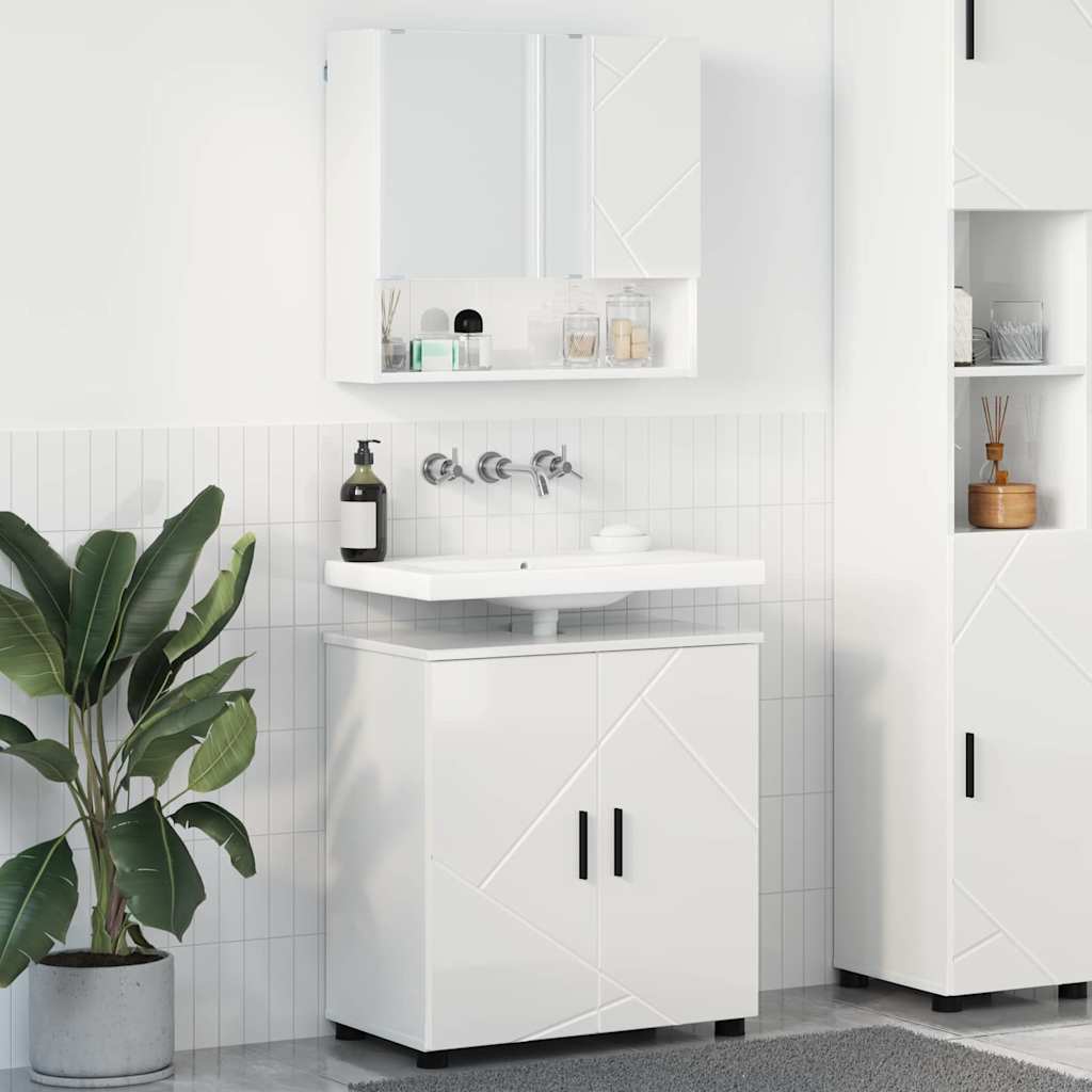 Ensemble de mobilier de salle de bain 2 pièces Blanc brillant