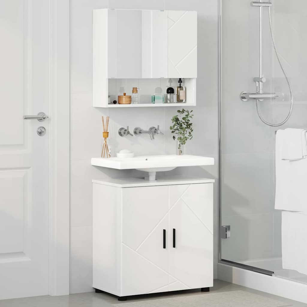 Ensemble de mobilier de salle de bain 2 pièces Blanc brillant