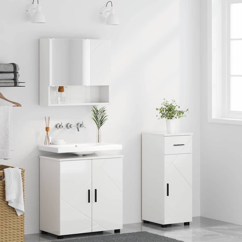 Ensemble de mobilier de salle de bain 3 pc Blanc brillant - XIOS