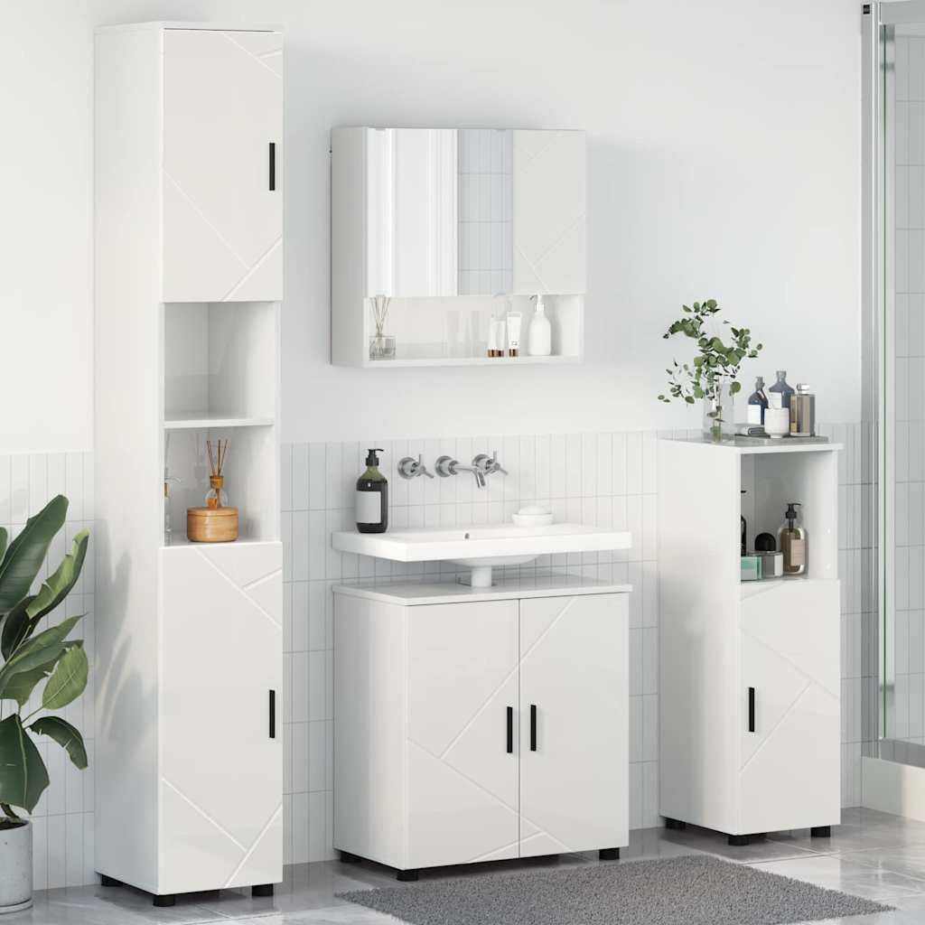 Ensemble de mobilier de salle de bain 4 pc Blanc brillant - XIOS