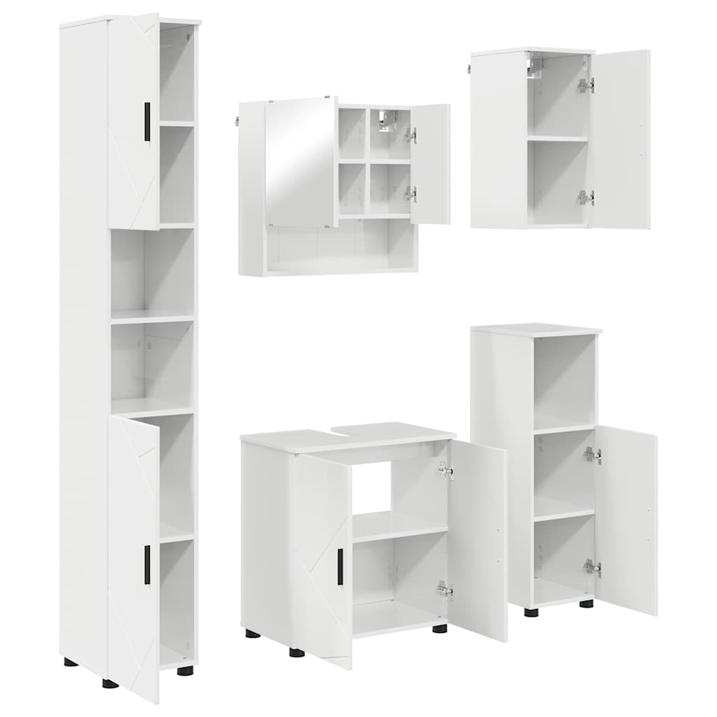 Ensemble de mobilier de salle de bain 5 pc Blanc brillant