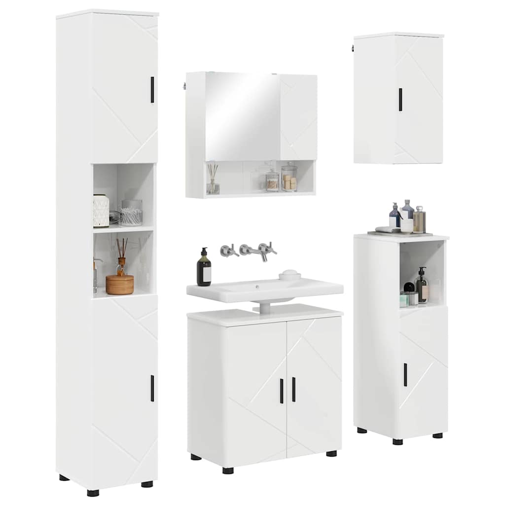 Ensemble de mobilier de salle de bain 5 pc Blanc brillant