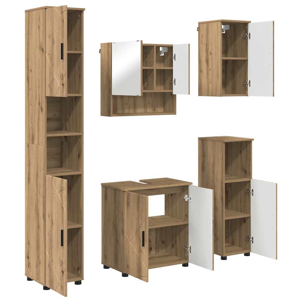 Ensemble de mobilier de salle de bain 5 pc Chêne artisanal