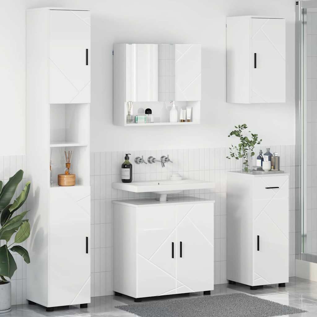 Ensemble de mobilier de salle de bain 5 pc Blanc brillant