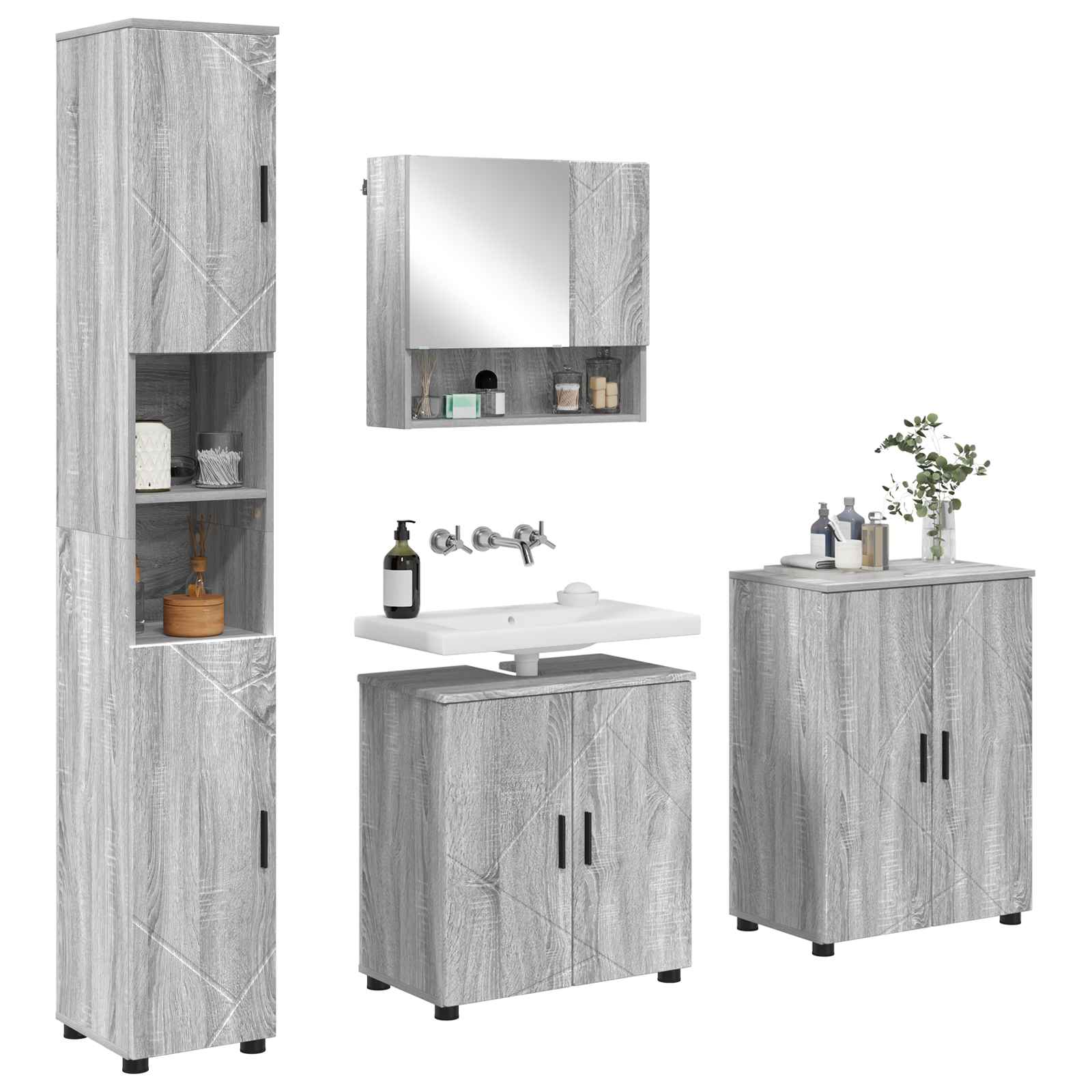 Ensemble de mobilier de salle de bain 4 pc Gris Sonoma - XIOS