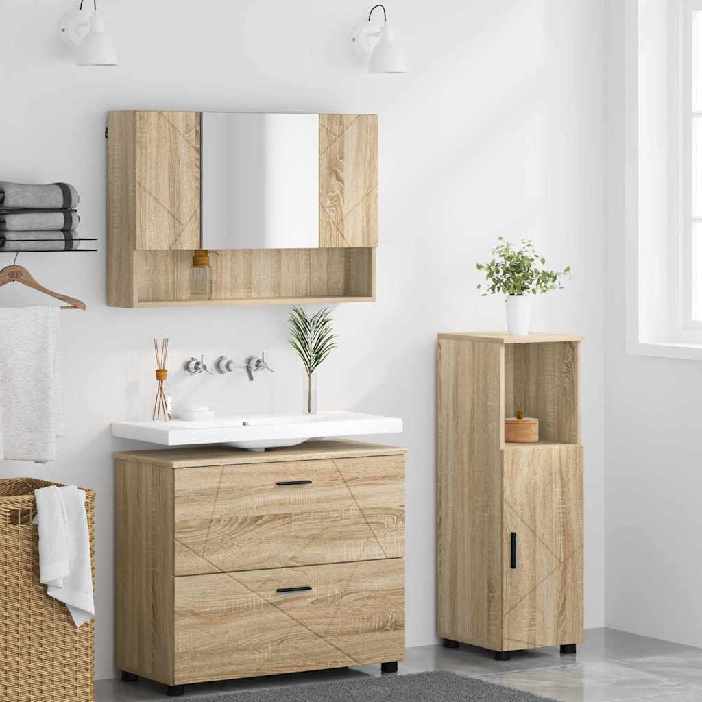Ensemble de mobilier de salle de bain 3 pièces Chêne Sonoma