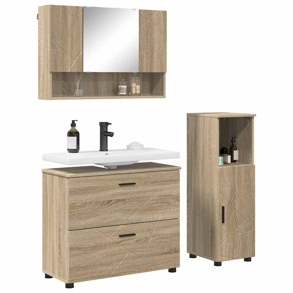 Ensemble de mobilier de salle de bain 3 pièces Chêne Sonoma