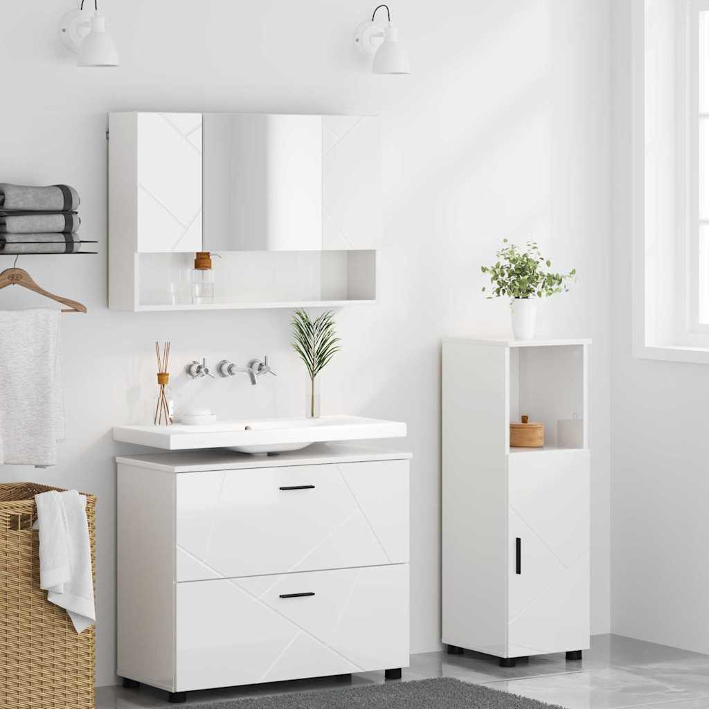 Ensemble de mobilier de salle de bain 3 pc Blanc brillant