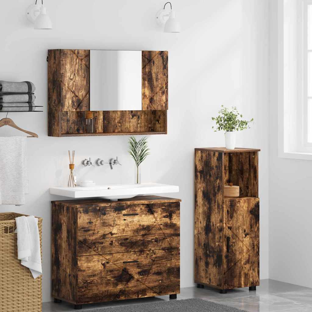 Ensemble de mobilier de salle de bain 3 pièces Chêne fumé