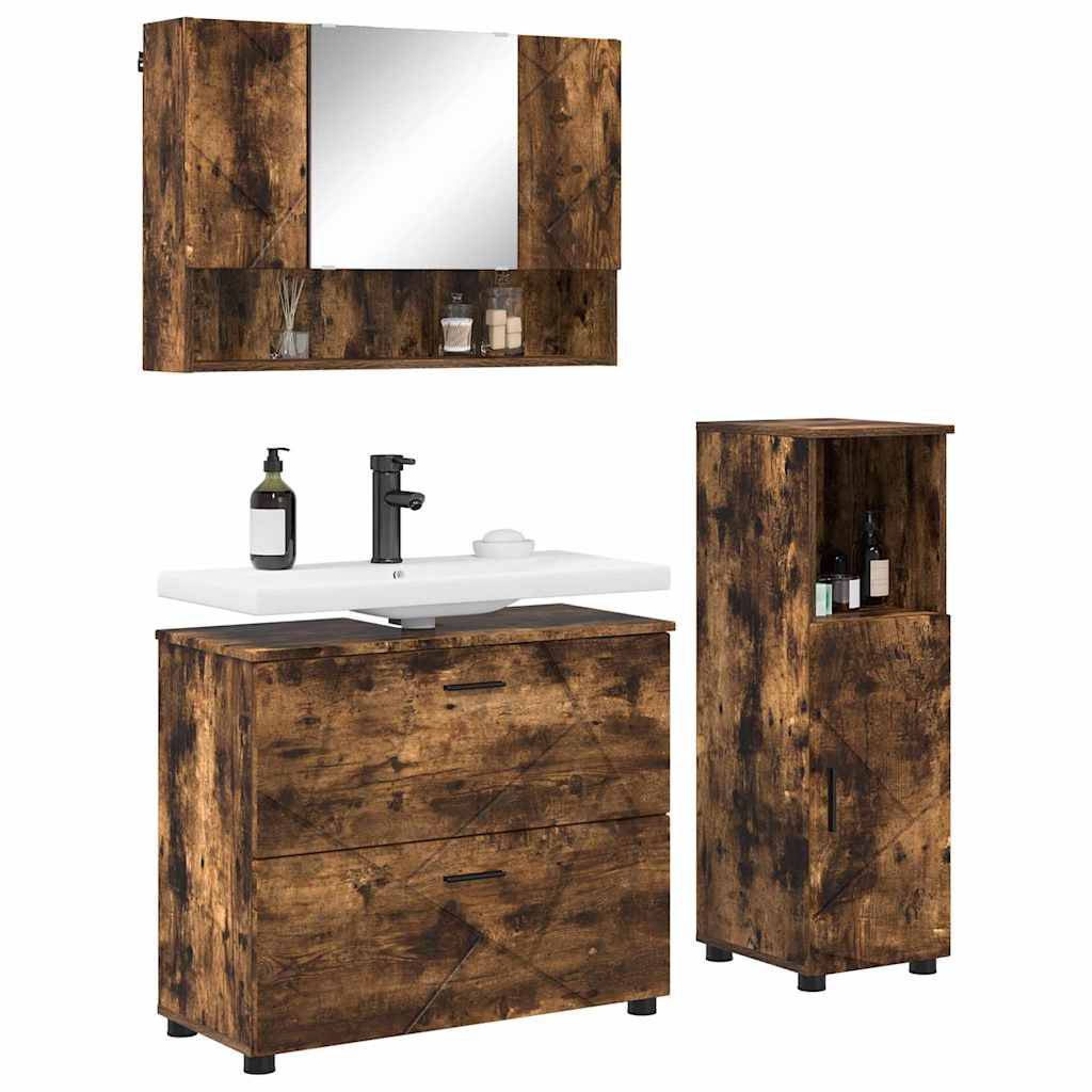 Ensemble de mobilier de salle de bain 3 pièces Chêne fumé