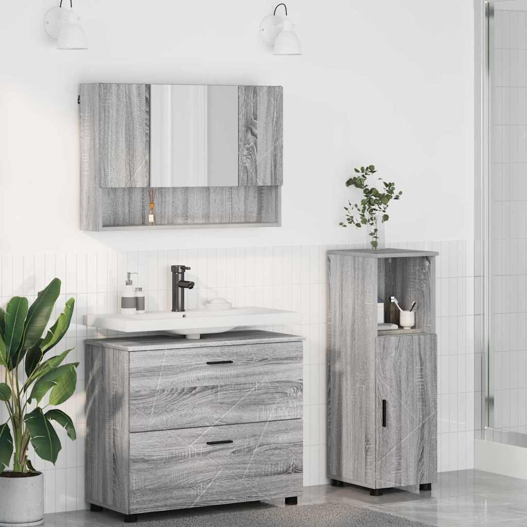 Ensemble de mobilier de salle de bain 3 pièces Gris Sonoma