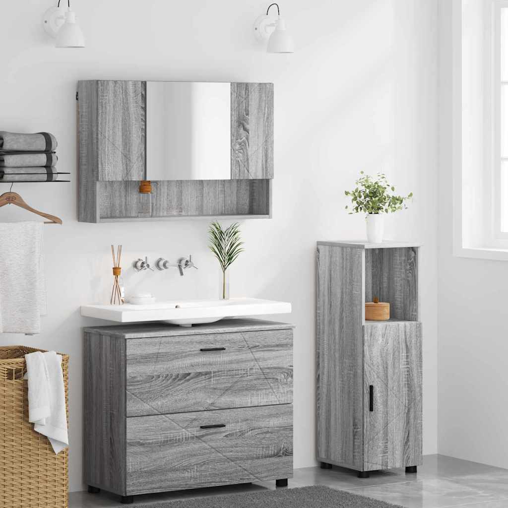 Ensemble de mobilier de salle de bain 3 pièces Gris Sonoma