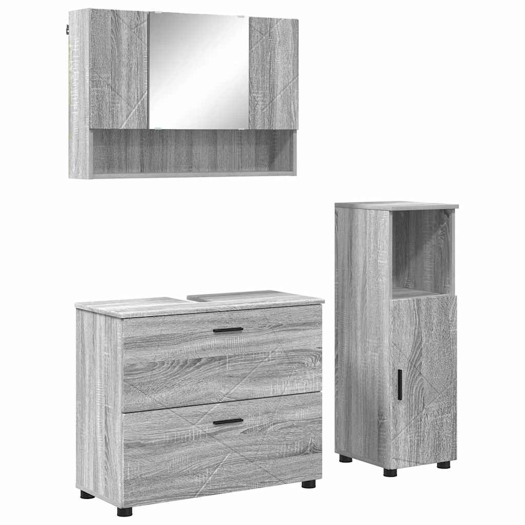 Ensemble de mobilier de salle de bain 3 pièces Gris Sonoma