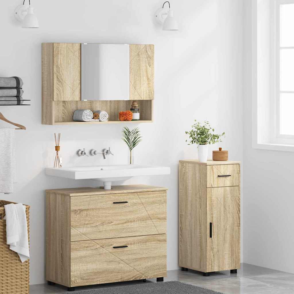 Ensemble de mobilier de salle de bain 3 pièces Chêne Sonoma