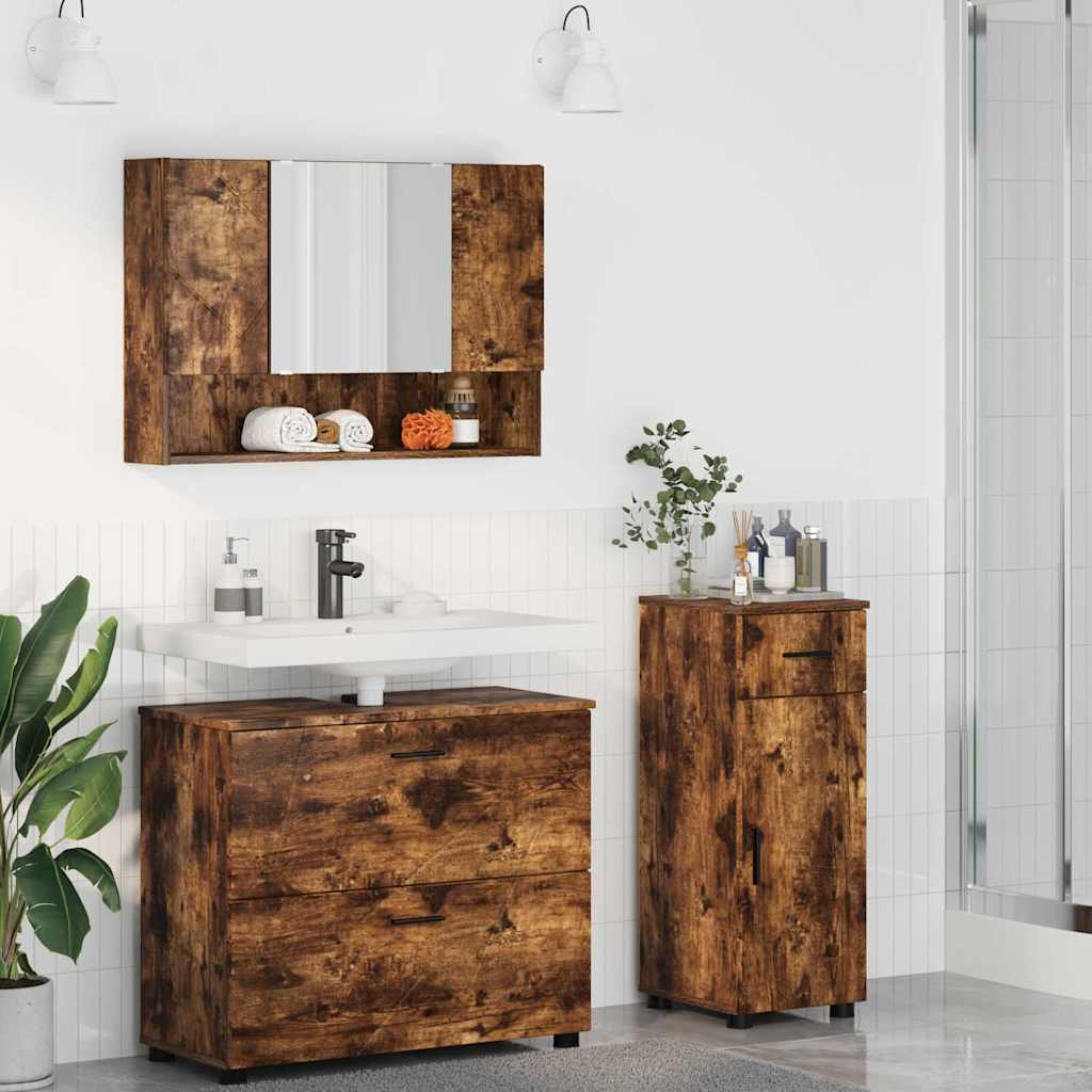 Ensemble de mobilier de salle de bain 3 pièces Chêne fumé