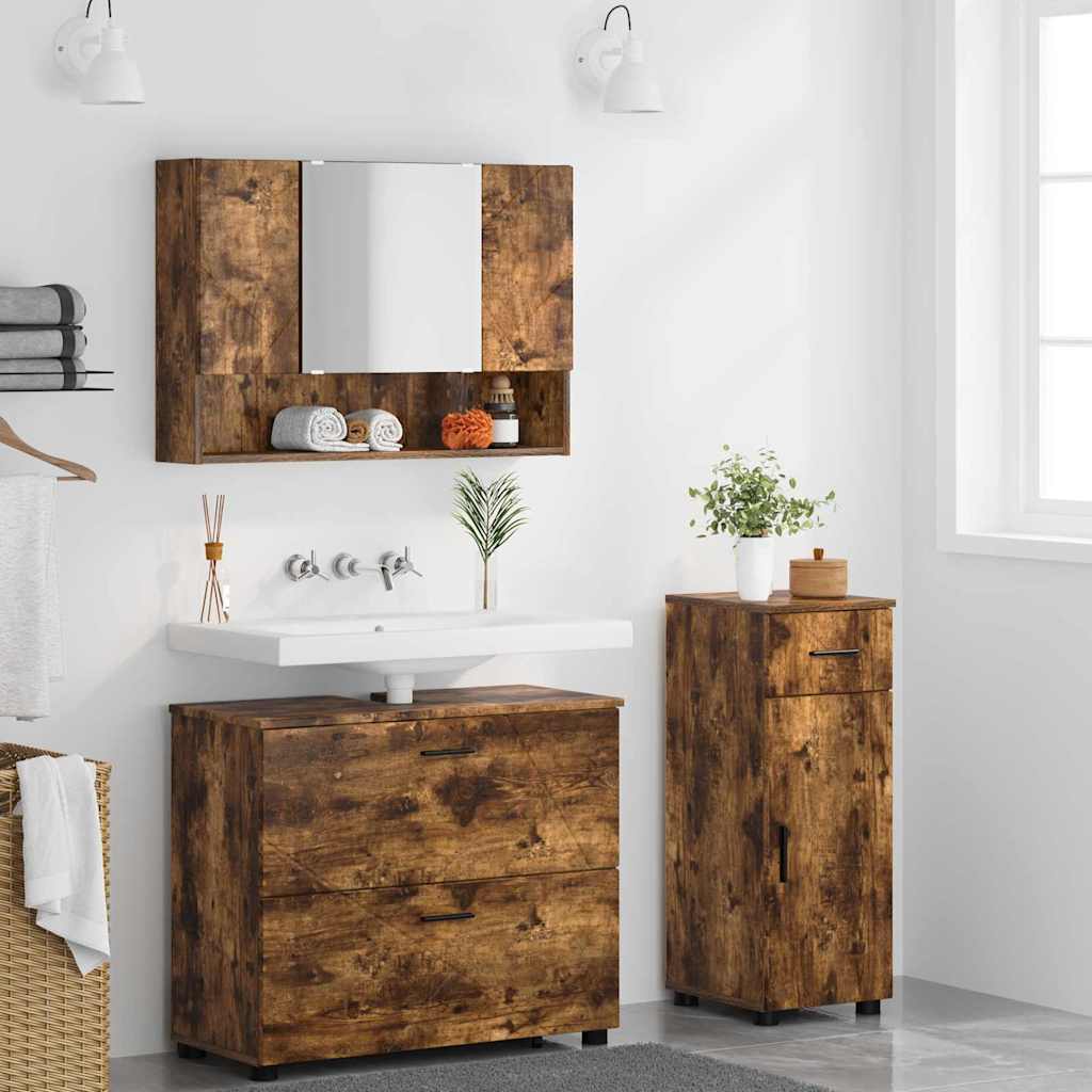 Ensemble de mobilier de salle de bain 3 pièces Chêne fumé