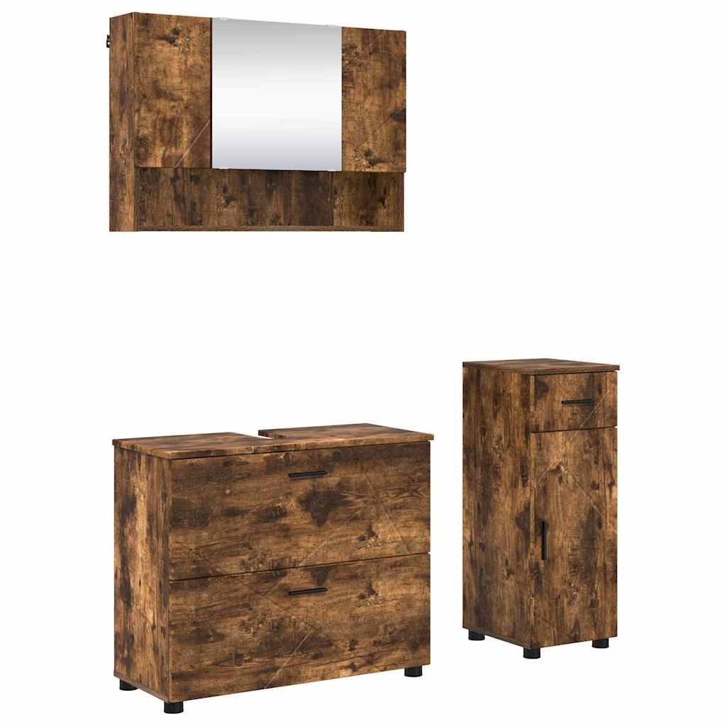 Ensemble de mobilier de salle de bain 3 pièces Chêne fumé