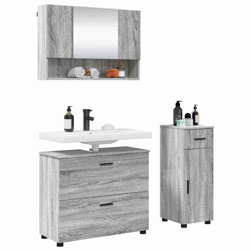 Ensemble de mobilier de salle de bain 3 pièces Gris Sonoma
