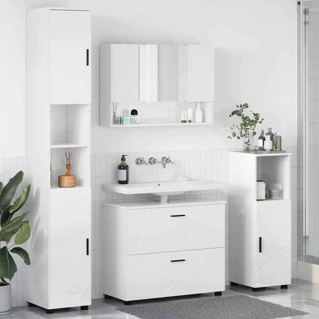 Ensemble de mobilier de salle de bain 4 pc Blanc brillant - XIOS