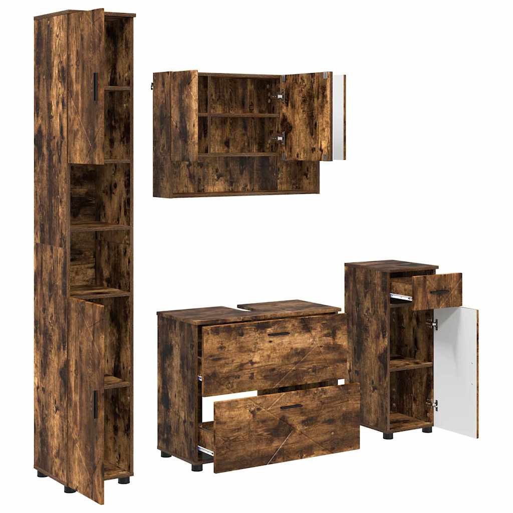 Ensemble de mobilier de salle de bain 4 pièces Chêne fumé