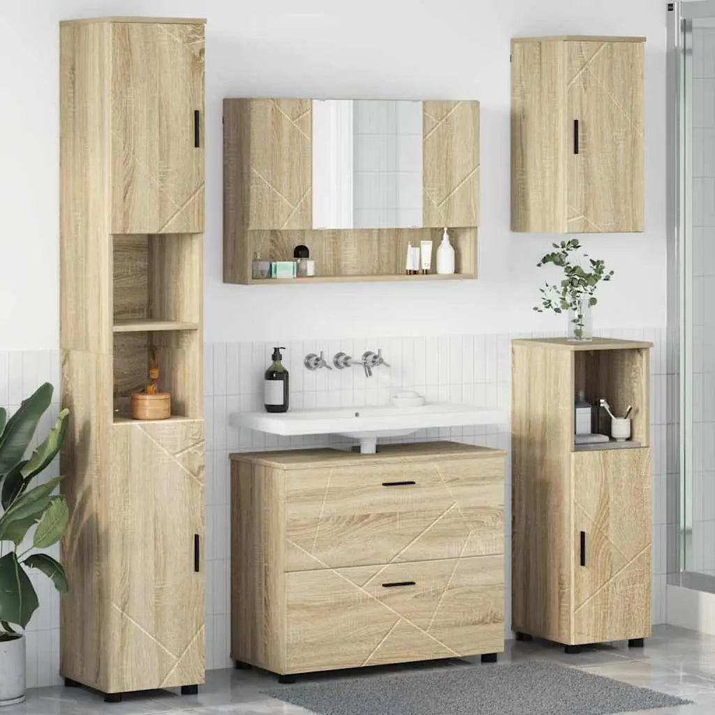 Ensemble de mobilier de salle de bain 5 pc Chêne Sonoma - XIOS