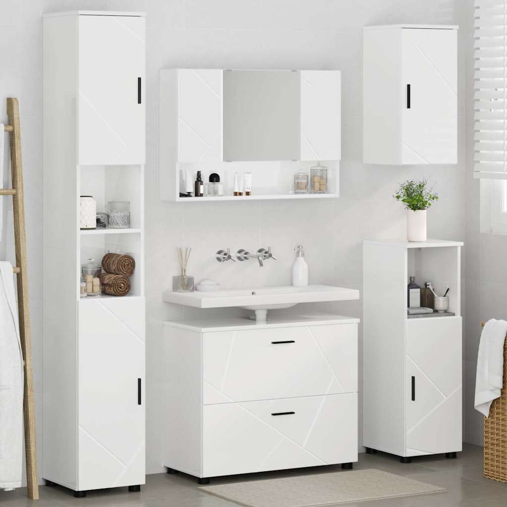 Ensemble de mobilier de salle de bain 5 pc Blanc brillant