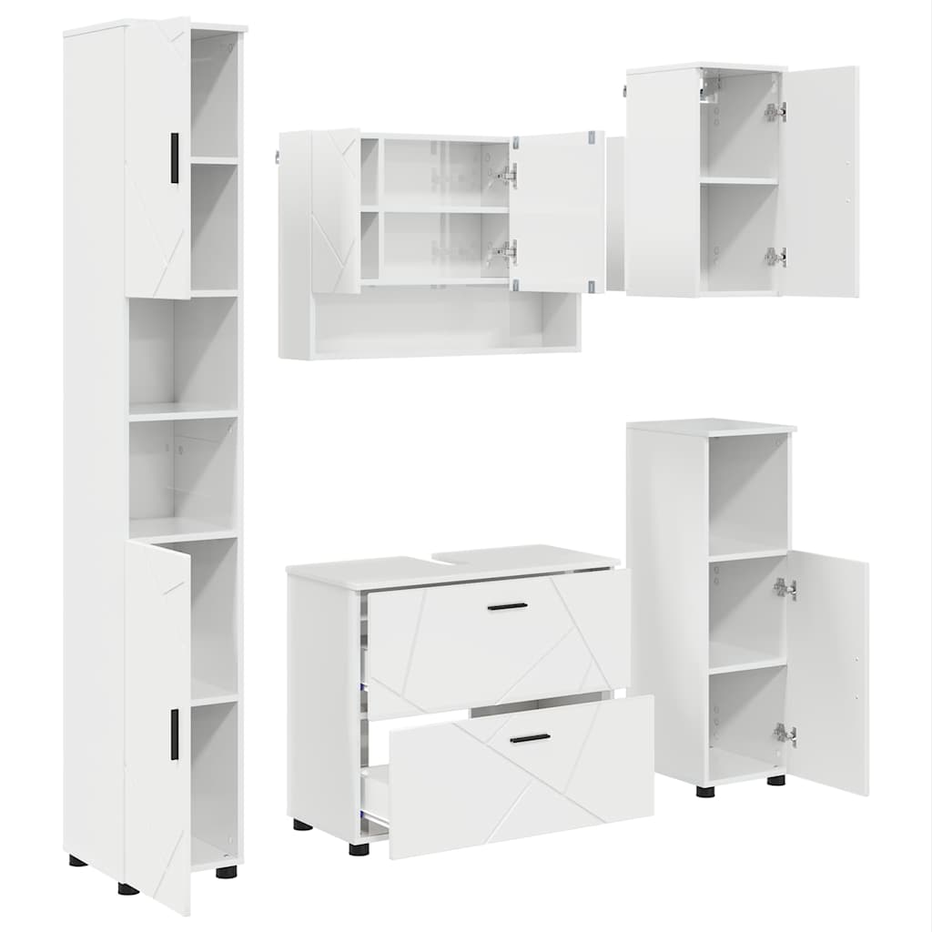 Ensemble de mobilier de salle de bain 5 pc Blanc brillant