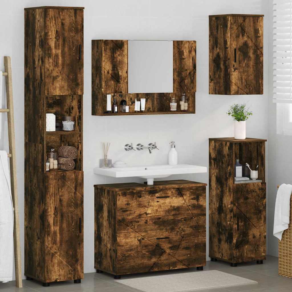 Ensemble de mobilier de salle de bain 5 pc Chêne fumé